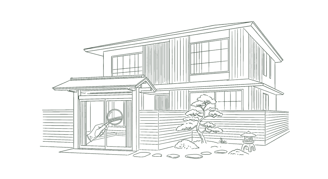 住まいを点検する様子の線画